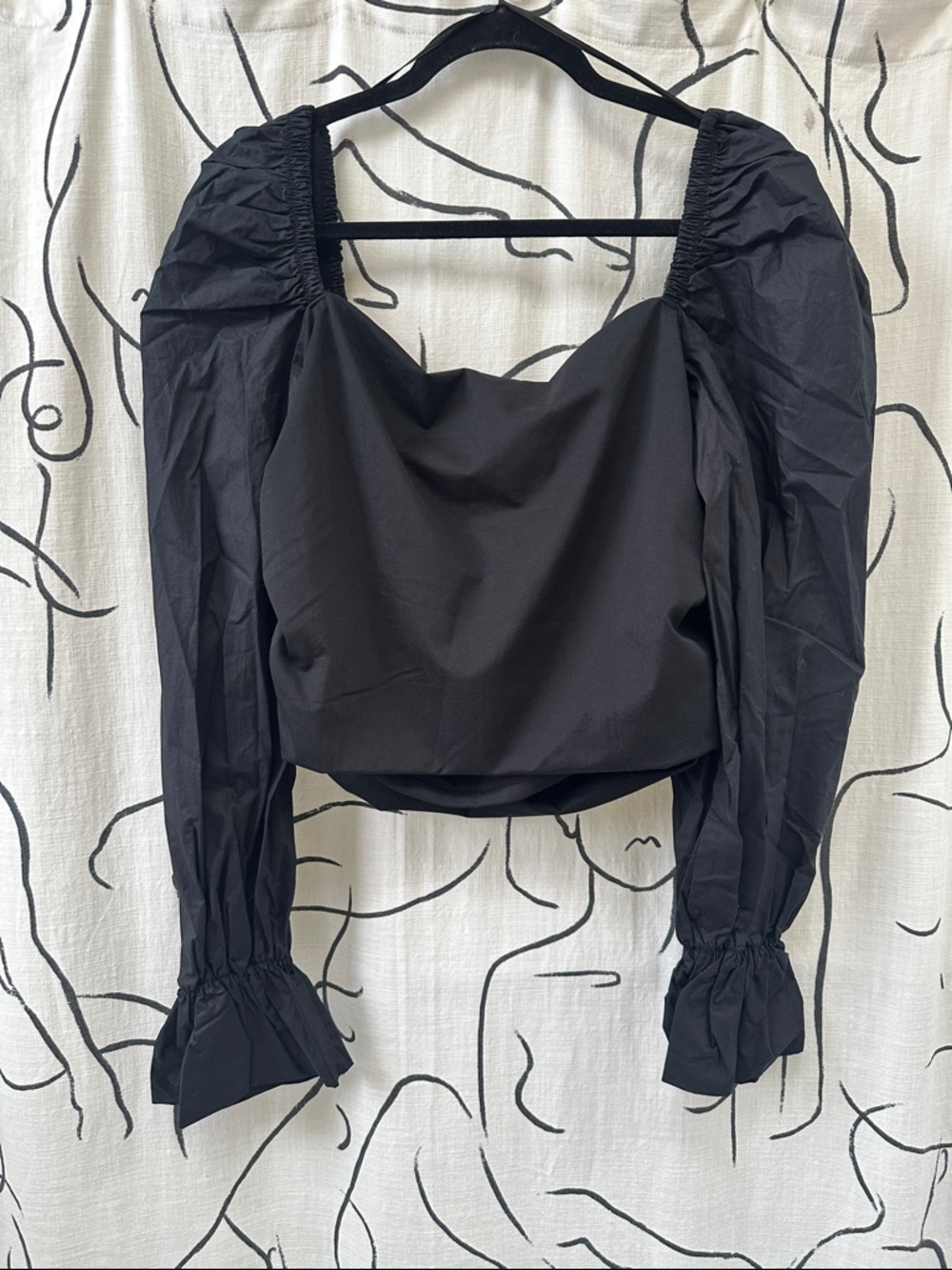H&M Black Draped Puff-Sleeve Blouse - Picture 3 of 4